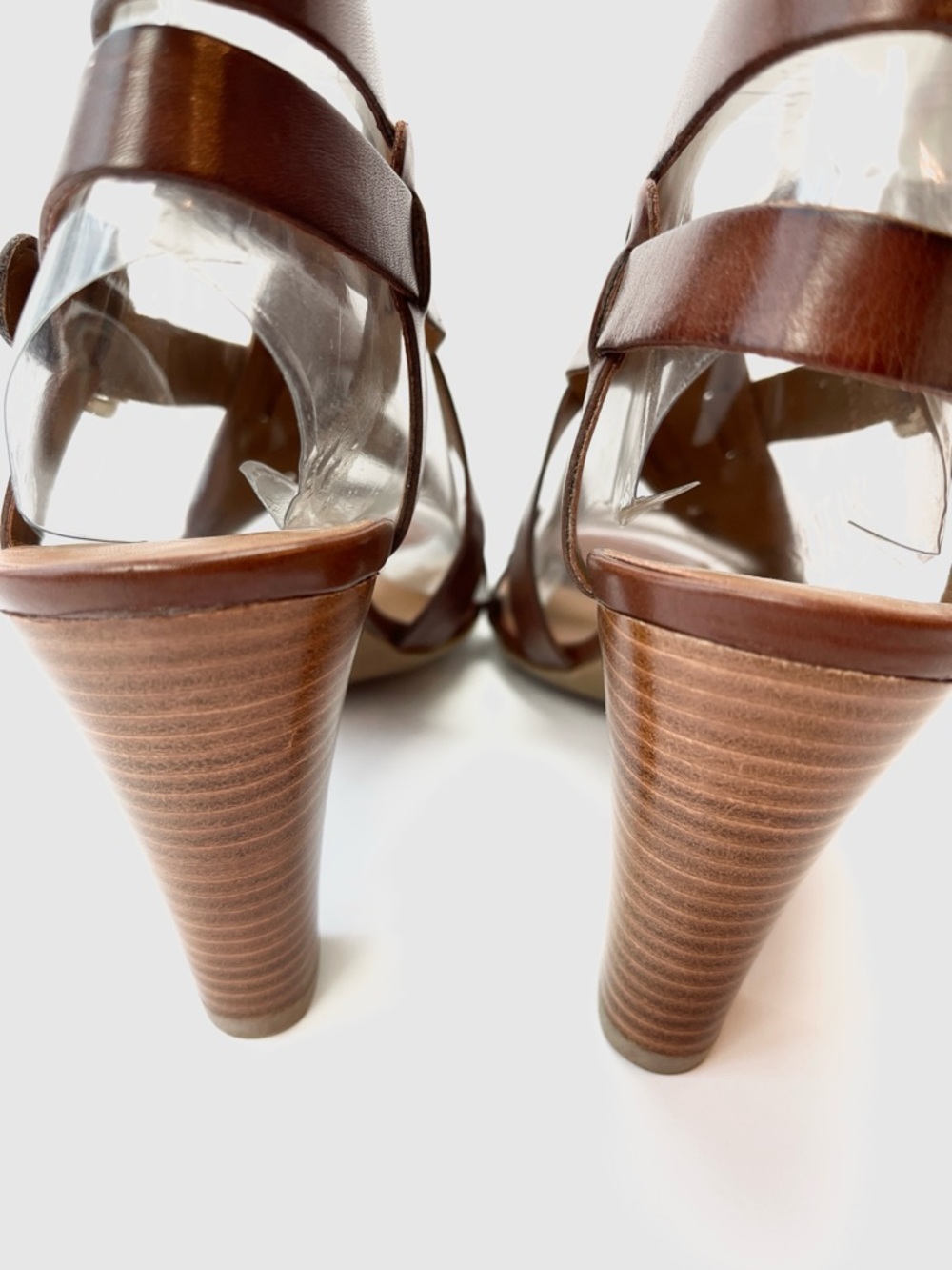 BROWN LEATHER STRAPPY BLOCK HEEL SANDAL - Picture 6 of 8